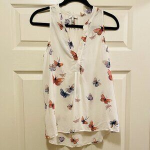 JOIE White 100% Silk Butterfly Sleeveless Top Sz XS